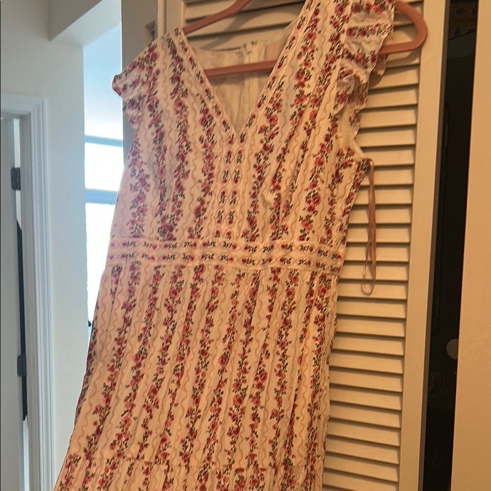 Floral V-Neck Dress - White and Red
